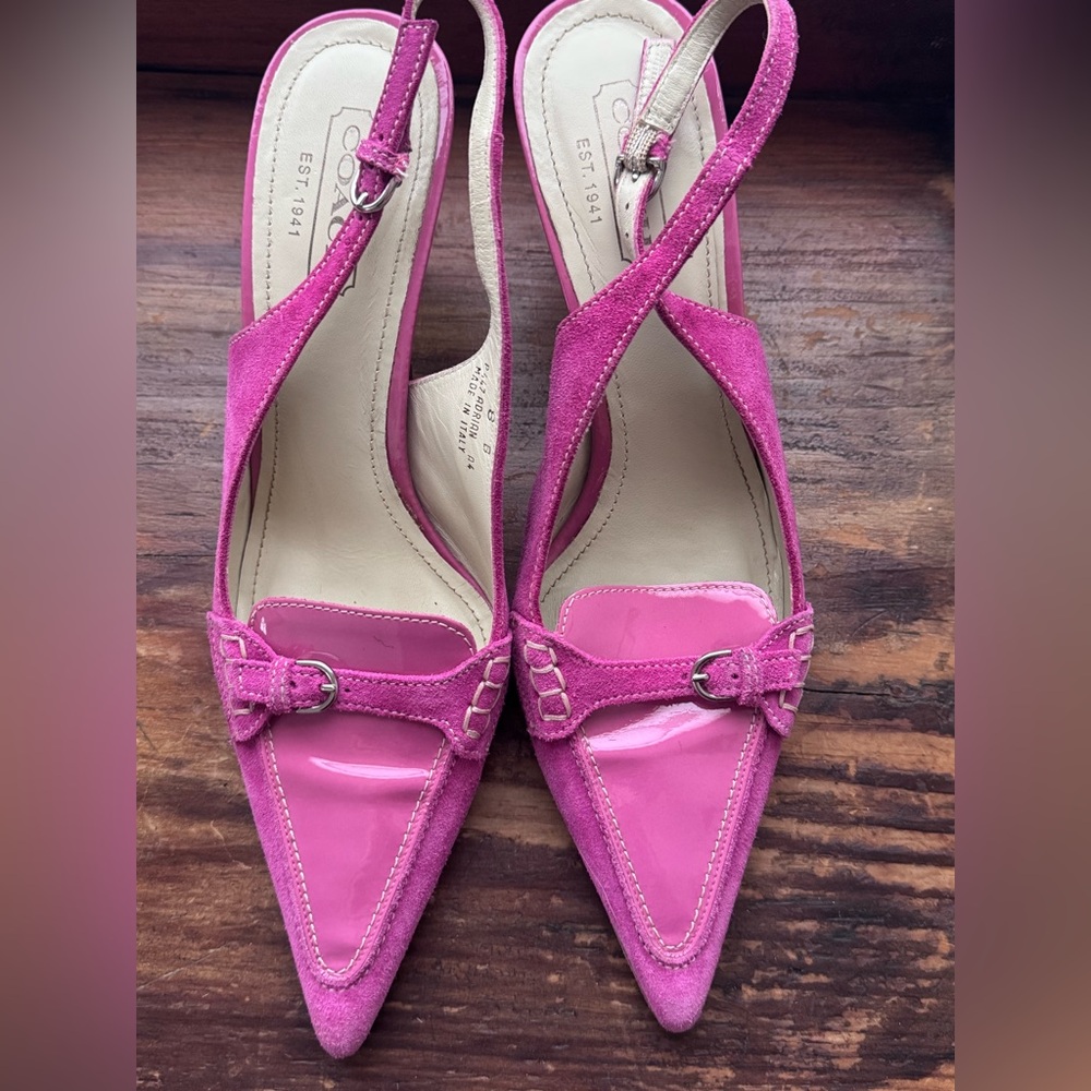 Vintage Coach suede and patent sling backs
